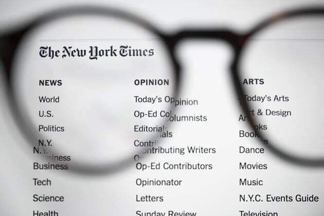 Hong Kong: New York Times logo A logo of The New York Times shows on the computer and mobile phone on May 8, 2017. The New York Times is an American daily newspaper first published on September 18, 1851. They also expand their business in online and mobile market.  ChanxLongxHei