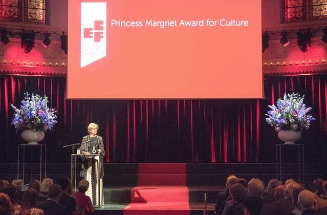 09-05-2017 Amsterdam Princess Margriet and Princess Laurentien during the award ceremony of the ECF award for culture in Paradiso in Amsterdam. Laureates this year are: musician Luc Mishalle (Brussels), visual artist Marina Naprushkina (Berlin), writer and journalist Asli Erdogan (Istanbul) and writer and scientist Navid Kermani (Cologne)  Copyright: xppe werfx