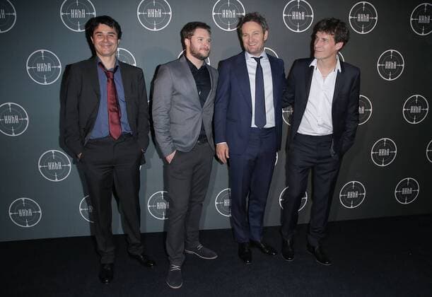 Premiere of HHHH held at UGC Cinema Normandie in Paris. Photo: Laurent Guerin E Press Photo Jason Clarke;Jack Reynor;Cedric Jimenez Paris France  515648