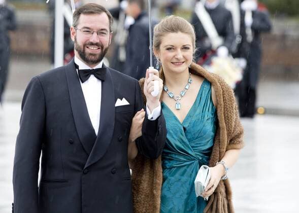 10-05-2017 Norway Guests arrive fort he banquet at the Opera House to celebrate the 80th birthdays of King Harald V and Queen Sonja at Akershus Castle. Grand Duke Guillaume and Grand Duchess Stephanie (c) PPE Nieboer OSLO NORWAY  Copyright: xPPE NIEBOERx