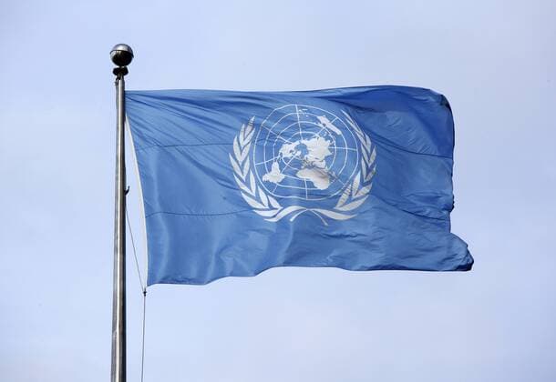 UN Flagge, Vereinte Nationen . New York City , USA . The flag of the United Nations . New York City , USA . 22.09.2006 , New York USA Copyright: xThomasxImox