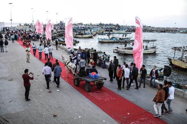 (170513) -- GAZA, May 13, 2017 -- Palestinians attend the opening ceremony of the Red Carpet Festival in Gaza City, on May 12, 2017. The Red Carpet is a festival for short and long narrative and documentary films. ) (gj) MIDEAST-GAZA-FILM FESTIVAL WissamxNassar 