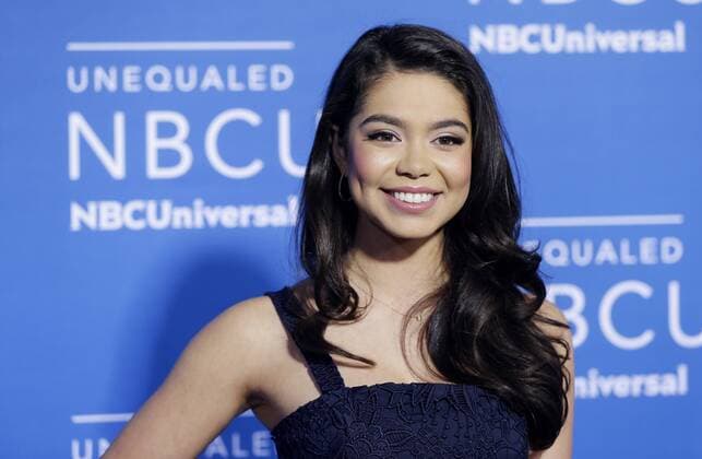 Auli i Cravalho arrives on the red carpet at the 2017 NBCUniversal Upfront at Radio City Music Hall on May 15, 2017 in New York City.  NYP20170515177 JOHNxANGELILLO