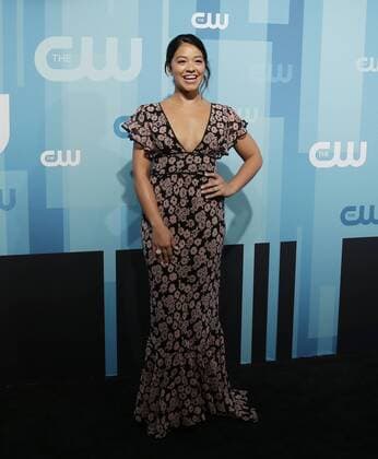 Gina Rodriguez arrives on the red carpet at the 2017 CW Upfront at the London Hotel on May 18, 2017 in New York City.  NYP20170518103 JOHNxANGELILLO