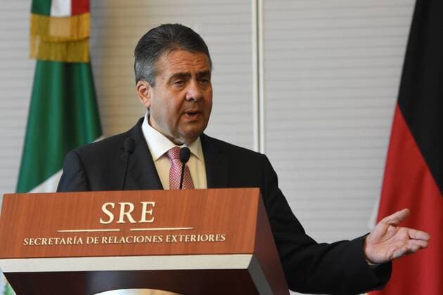 May 19, 2017 - Mexico City, Mexico - Sigmar Gabriel , Minister for Foreign Affairs of Germany is seen during his speech during a press conference at Ministry of Foreign Affairs of Mexico on May 19, 2017 Mexico City Mexico  - ZUMAn230 20170519_zaa_n230_370 Copyright: xCarlosxTischlerx