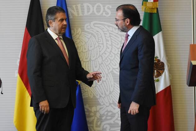 May 19, 2017 - Mexico City, Mexico - Sigmar Gabriel , Minister for Foreign Affairs of Germany and Mexico s Minister for Foreign Affairs, Luis Videgaray are seen during his speech during a press conference at Ministry of Foreign Affairs of Mexico on May 19, 2017 Mexico City Mexico  - ZUMAn230 20170519_zaa_n230_377 Copyright: xCarlosxTischlerx