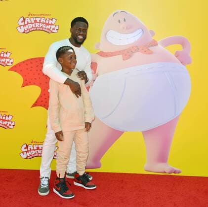 Kevin Hart and his son Hendrix arrive at the premiere of Captain Underpants: The First Epic Movie at the Regency Village Theater in Los Angeles, California on May 21, 2017.  LAP2017052125 CHRISTINExCHEW