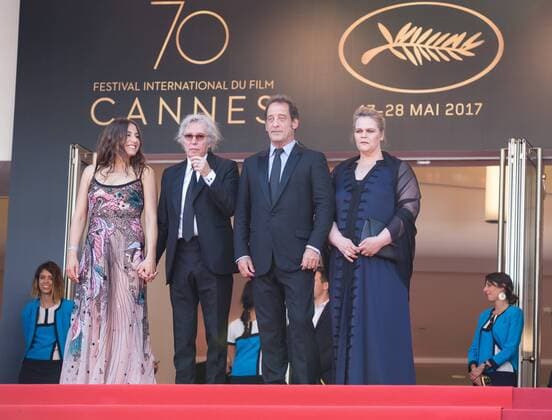 (170524) -- CANNES, May 24, 2017 -- French actress Izia Higelin, French director Jacques Doillon, French actor Vincent Lindon and Belgian actress Severine Caneele (from L to R) pose on the red carpet for the screening of the film Rodin during the 70th Cannes Film Festival in Cannes, France, on May 24, 2017. ) FRANCE-CANNES-70TH CANNES FILM FESTIVAL-RODIN XuxJinquan 
