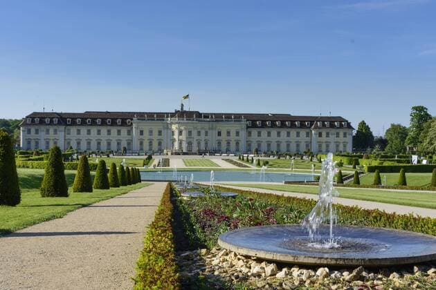 Schloss (palace, castle) Ludwigsburg, new corps de logis, or New Hauptbau, Blooming Baroque gardens Ludwigsburg Germany Region Stuttgart