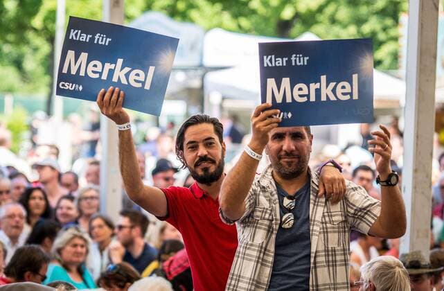 May 28, 2017 - MoÂ¼Nchen, Bayern, Germany - Merkel supporters. The Bundeskanzlerin (Chancellor) of Germany Angela Merkel (CDU) visited a beer tent in the Trudering district of MunichÃ¢â‚¬â ¢s east end, hosted by her Bavarian sister party, the CSU (Christian Socialist Union). The event was rescheduled from the 23rd due to the terror attack in Manchester. This visit was designed to be a more relaxed affair than previous ones, as MerkelÃ¢â‚¬â ¢s CDU and its branch in Bavaria, the right-conservative CSU, have had antagonistic relations as of late. Despite the negative relations often reported in the media, particularly due to critical statements by CSU head Horst Seehofer, questionnaires reveal 73% of the partyÃ¢â‚¬â ¢s followers back MerkelÃ¢â‚¬â ¢s confirmation for another term. Issues of particular disagreement revolves around refugee policy and the refugee crisis and national securi - ZUMAb160 20170528_zbp_b160_031 Copyright: xSachellexBabbarx