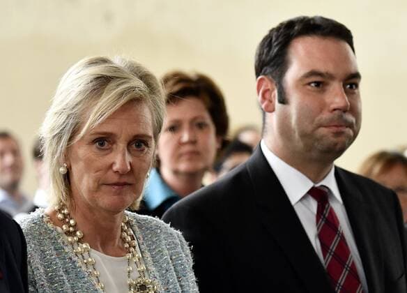 Princess Astrid of Belgium and German community Minister of education s Harald Mollers pictured during a ceremony for the Queen Paola Award 2015-2016 (Koningin Paolaprijs - Prix Reine Paola) for education, at the royal castle in Laken Laeken, Brussels, Wednesday 31 May 2017. This year s themes are sciences, mathematics and technology.  ERICxLALMAND 05106856