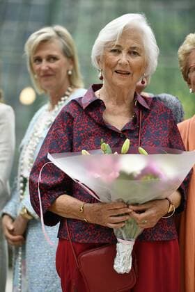 Queen Paola of Belgium and Princess Astrid of Belgium (L rear) pictured during a ceremony for the Queen Paola Award 2015-2016 (Koningin Paolaprijs - Prix Reine Paola) for education, at the royal castle in Laken Laeken, Brussels, Wednesday 31 May 2017. This year s themes are sciences, mathematics and technology.  ERICxLALMAND 05106935