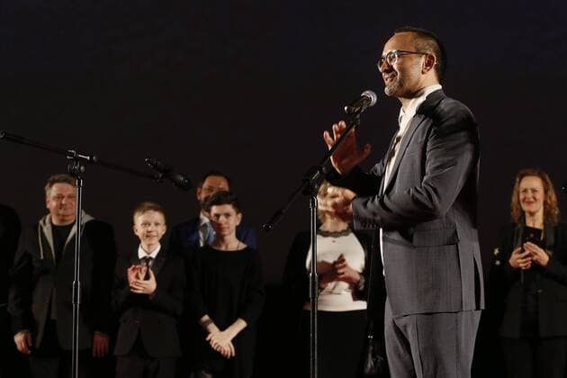 MOSCOW, RUSSIA - MAY 31, 2017: Director Andrey Zvyagintsev (front) at the premiere of his latest film Nelyubov Loveless . Zvyagintsev has won the Jury Prize for the film at the 70th Cannes Film Festival. Alexander Shcherbak TASS  TS050FC9