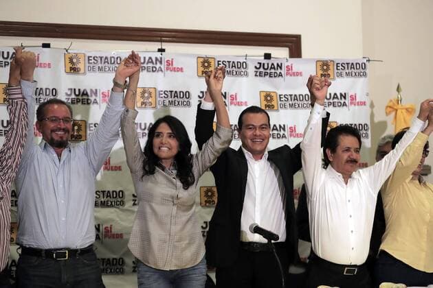 June 4, 2017 - Mexico - EUM20170604NAC64.JPG.TOLUCA, Mex., Election Elecciones-Edomex.- El candidato del PRD al gobierno del Estado de Mexico, Juan Zepeda, acompanado de la presidenta nacional Alejandra Barrales, en conferencia de prensa, senalaron que esperaran los resultados oficiales para dar un pronunciamiento de los comicios de este domingo 4 de junio de 2017. Foto: Agencia EL UNIVERSAL RCC. Mexico  - ZUMAu78_ 20170604_zaf_u78_111 Copyright: xAlejandroxAcostax