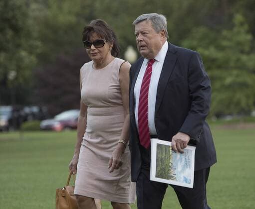 June 11, 2017 - Washington, District of Columbia, United States of America - Viktor and Amalija Knavs, the parents of United States First Lady Melania Trump arrive with US President Donald J. Trump, Melania Trump and the Trump s, son Barron at the White House in Washington, DC, after a trip to New Jersey, June 11, 2017. .Credit: Pool via CNP Washington United States of America - ZUMAs152 20170611_zaa_s152_001 Copyright: xChrisxKleponisx