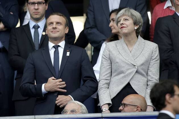 People au match France Vs Angleterre 3-2 au Stade de France. Theresa May;Emmanuel Macron Paris France  525476