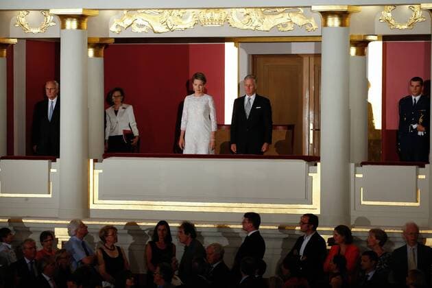 Queen Mathilde of Belgium and King Philippe - Filip of Belgium arrive for the closing concert of the Queen Elisabeth Competition Cello 2017 in Brussels, Thursday 15 June 2017.  BRUNOxFAHY 05113804