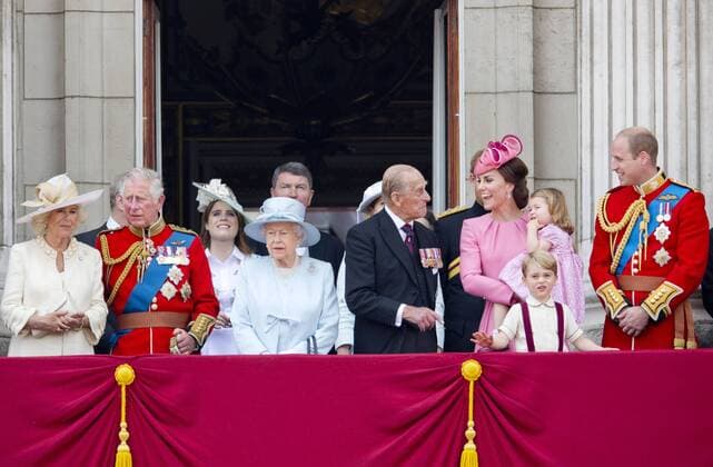 17-06-2017 England The ceremony of the Trooping the Colour, marking the monarch s official birthday, in London. Queen Elizabeth II and Prince Philip, Duke of Edinburgh Prince William, Catherine, Kate, Duchess of Cambridge and Prince George and Princess Charlotte Prince Harry Prince Charles, Prince of Wales and Camilla, Duchess of Cornwall and Catherine, Kate, Duchess of Cambridge Princess and Eugenie and Princess Beatrice and Prince Andrew  Copyright: xPPEx