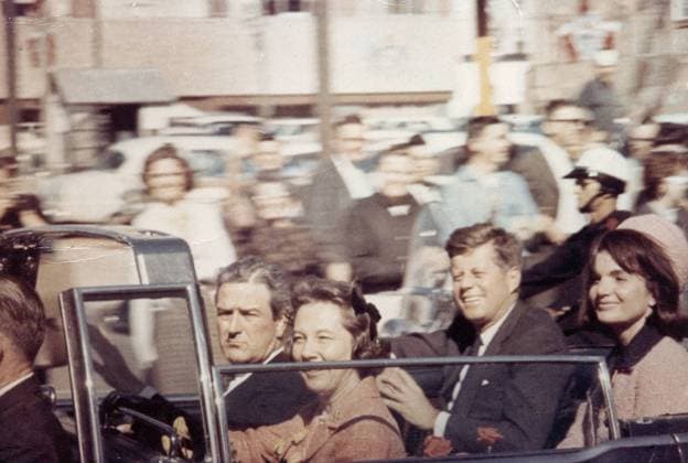 Governor John Connally, Nellie Connally, President John F. Kennedy, and Jacqueline Kennedy in presidential limousine, Dallas, November 22, 1963. Hollywood CA USA  1003_455