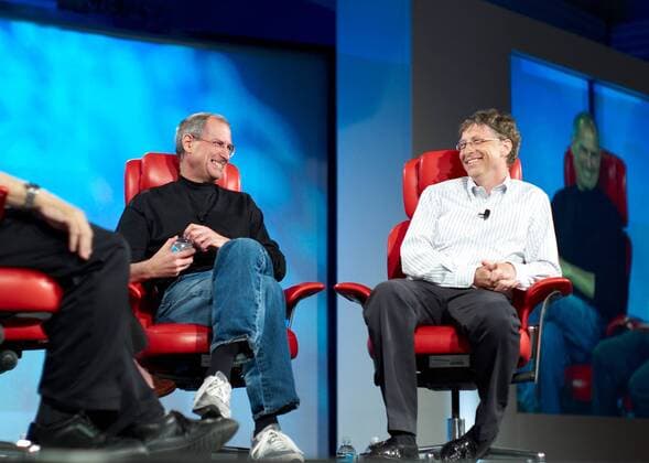Steve Jobs and Bill Gates at D5: All Things Digital conference in Carlsbad, California, 2007. Photo by Joi Ito  Copyright: xJoixItox 1003_613THA