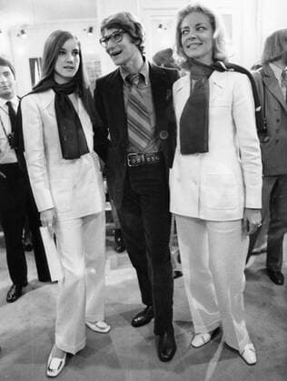 Lauren Bacall with daughter Leslie and Yves St. Laurent after his fashion show, July 30, 1968.  Copyright: xRoyxCummingsx 1068_002