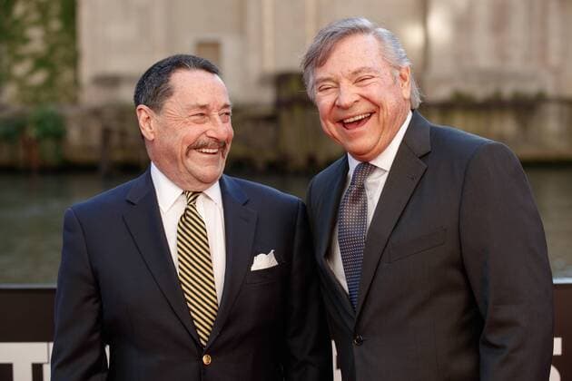 Peter Cullen, left and Frank Welker, the voices of Optimus Prime and Megatron respectively arrive on the red carpet at the Transformers The Last Knight movie Premiere on June 20, 2017 in Chicago.  CHI2017062001 JOHNxGRESS