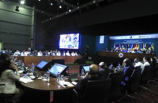 A view of the second plenary session of the Ministers Meeting as part of the 47th Organization of American States (OAS) General Assembly in Cancun, Quintana Roo, Mexico, 21 June 2017. General Assembly of the Organization of American States in Cancun !ACHTUNG: NUR REDAKTIONELLE NUTZUNG!  Copyright: xMarioxGuzmánx MEX001 20170621-636336729539697586