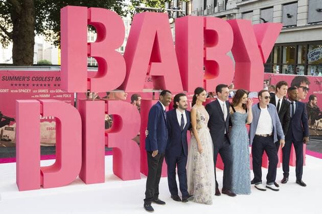 Bilder des Tages London, UK. 21 June 2017. L-R: CJ Jones, Edgar Wright, Eiza Gonzalez, Jon Hamm, Lily James, Kevin Spacey, Ansel Elgort, Jamie Foxx. Cast of the movie at the European Premiere of Baby Driver directed by Edgar Wright. Baby Driver, European Premiere, London, UK 