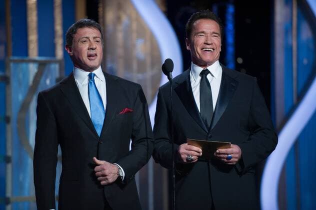 Sylvester Stallone and Arnold Schwartzenegger present the award for Best Foreign Language Film at the 70th Annual Golden Globe Awards at the Beverly Hilton in Beverly Hills, CA on Sunday, January 13, 2013. BEVERLY HILLS CA USA  Copyright: xHFPAxPhotographerx 31805_591JRC