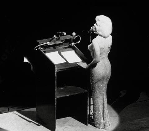 Marilyn Monroe sings Happy Birthday to President John F. Kennedy at Madison Square Garden, for his upcoming 45th birthday. Hollywood CA USA  32733_507THA