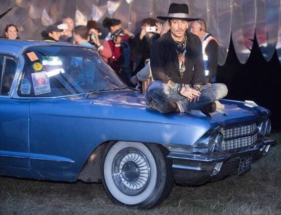 . 22 06 2017. Glastonbury, United Kingdom. Johnny Depp arriving at the Cinemageddon film festival to present his new film The Libertine at the Glastonbury Festival, United Kingdom.  xi-Imagesx IIM-15443-0010
