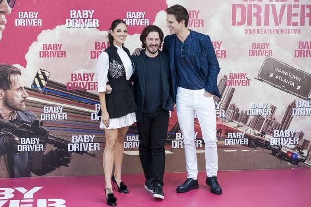 Mexican actress Eiza González, director of the film, Edgar Wright and american actor Ansel Elgort attends to the presentation of the film Baby Driver at Villa Magna Hotel in Madrid, June 23, 2017. Spain.  (20170623039)