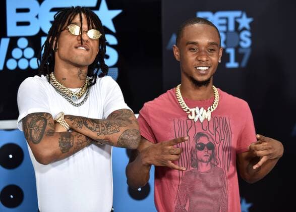 Swae Lee (L) and Slim Jxmmy of Rae Sremmurd attend the 17th annual BET Awards at Microsoft Theater in Los Angeles on June 25, 2017. The ceremony celebrates achievements in entertainment and honors music, sports, television, and movies released between April 1, 2016 and March 31, 2017.  LAP20170625476 CHRISTINExCHEW