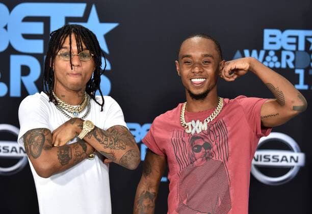 Swae Lee (L) and Slim Jxmmy of Rae Sremmurd attend the 17th annual BET Awards at Microsoft Theater in Los Angeles on June 25, 2017. The ceremony celebrates achievements in entertainment and honors music, sports, television, and movies released between April 1, 2016 and March 31, 2017.  LAP20170625478 CHRISTINExCHEW