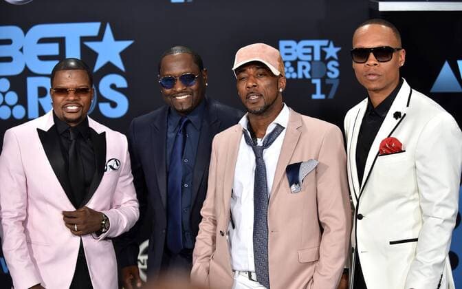 (L-R) Michael Bivins, Ricky Bell, Johnny Gill, Ralph Tresvant, and Ronnie DeVoe of New Edition attend the 17th annual BET Awards at Microsoft Theater in Los Angeles on June 25, 2017. The ceremony celebrates achievements in entertainment and honors music, sports, television, and movies released between April 1, 2016 and March 31, 2017. LAP20170625483 CHRISTINExCHEW