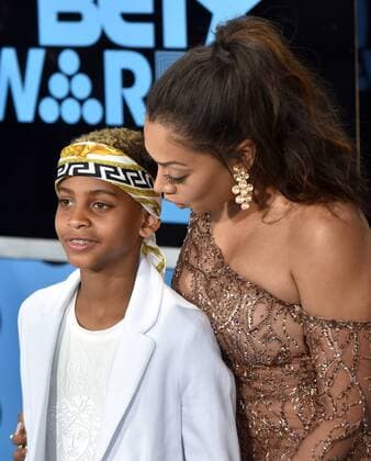 Kiyan Carmelo Anthony (L) and La La Anthony attend the 17th annual BET Awards at Microsoft Theater in Los Angeles on June 25, 2017. The ceremony celebrates achievements in entertainment and honors music, sports, television, and movies released between April 1, 2016 and March 31, 2017.  LAP20170625503 CHRISTINExCHEW