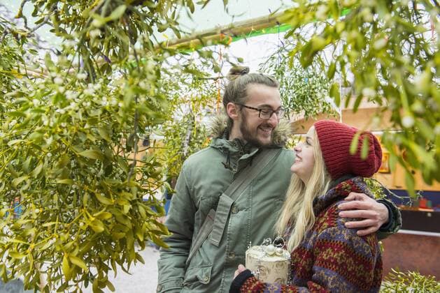 Couple embracing under mistletoe tree mit_2032_10505