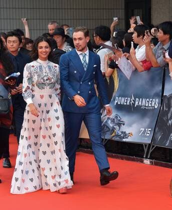 Actor Dacre Montgomery(R) and actress Naomi Scott attend the Japan premiere for the film Power Rangers in Tokyo, Japan on July 3, 2017.  TKP2017070315 KEIZOxMORI