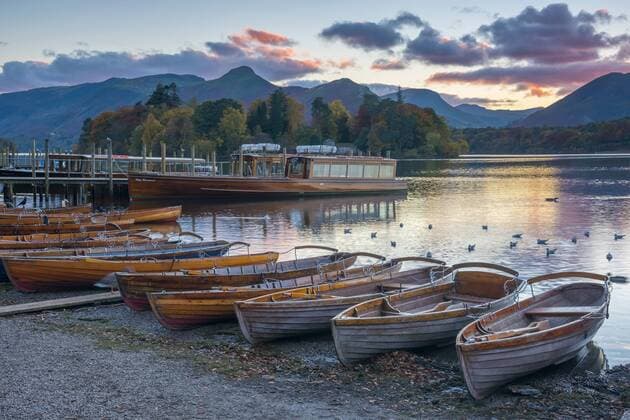 UNESCO-Welterbe: Englischer Lake District in Gro?britannien Rowing boats for hire, Keswick, Derwentwater, Lake District National Park, Cumbria, England, United Kingdom, Europe Copyright: AlanxCopson 828-1041