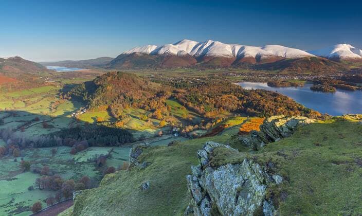 UNESCO-Welterbe: Englischer Lake District in Gro?britannien Derwentwater, Skiddaw and Blencathra mountains above Keswick, from Cat Bells, Lake District National Park, Cumbria, England, United Kingdom, Europe Copyright: AlanxCopson 828-1052
