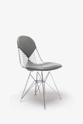 Designklassiker von Ray und Charles Eames DKR Wire Chair with spinneybeck grey leather bikini pad and Eiffel base, American. Designer: Charles and Ray Eames  Copyright: xGxJacksonx 12528-2000-1