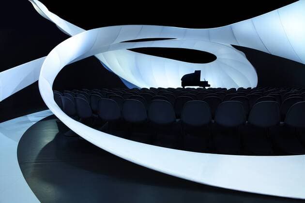 An interior view of the concert hall, at the Manchester Art Gallery. Designed by Zaha Hadid. United Kingdom  Copyright: xMartinxSchubertx 15489-10-1