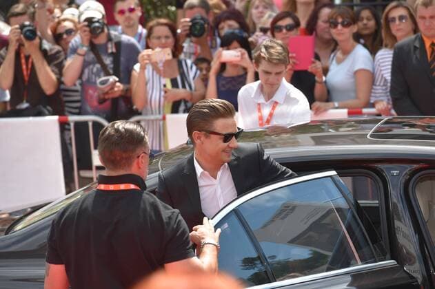 American actor Jeremy Renner (center) introduced the American film Wind River during the 52nd International Film Festival in Karlovy Vary, Czech Republic, on July 7, 2017. (CTKxPhoto SlavomirxKubes) CTKPhotoP201707070623301  KBS_0028