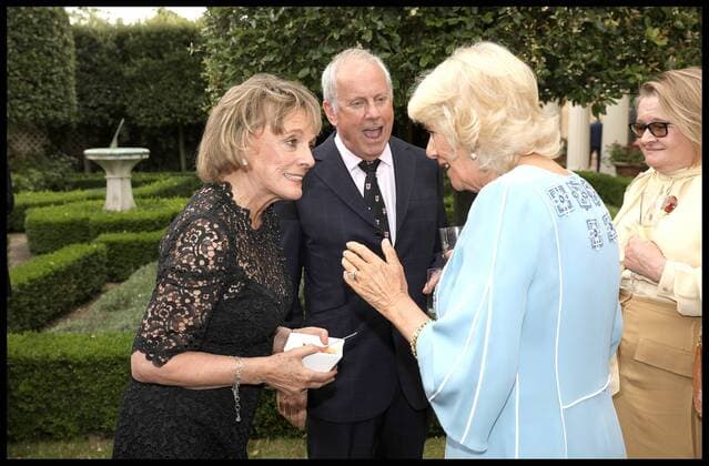 . 13 07 2017. London, United Kingdom. Duchess of Cornwall 70th birthday. Camilla, Duchess of Cornwall talking to Esther Rantzen and Gyles Brandreth at a reception to mark her 70th birthday at Clarence House on July 13, 2017 in London, England.  xi-Imagesx xPoolx IIM-15570-0004