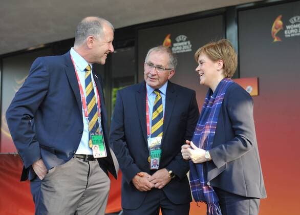 Womens Europeans England vs Scotland Utrecht 19th July 2017 Womens Europeans England vs Scotland Scottish first minister Nicola Sturgeon arrives at the stadium before the game. Seen talking to the Chief executive of the Scottish FA Stewart Regan and President Alan McRae. 