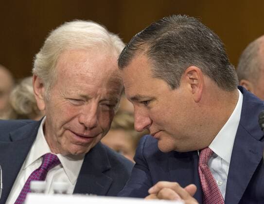 July 20, 2017 - Washington, District of Columbia, United States of America - Former United States Senator Joe Lieberman (Independent Democrat of Connecticut) and US Senator Ted Cruz (Republican of Texas) have a discussion prior to the US Senate Committee on Foreign Relations on several ambassadorial nominations on Capitol Hill in Washington, DC on Thursday, July 20, 2017..Credit: CNP Washington United States of America - ZUMAs152 20170720_zaa_s152_032 Copyright: xRonxSachsx