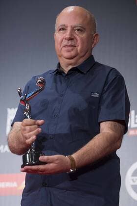 Agustin Almodovar, receive best film poster for Julieta receive best actress public award during press conference with the honorific award of Platinos Awards 2017 in Madrid, July 21, 2017. Spain.  (20170721070)