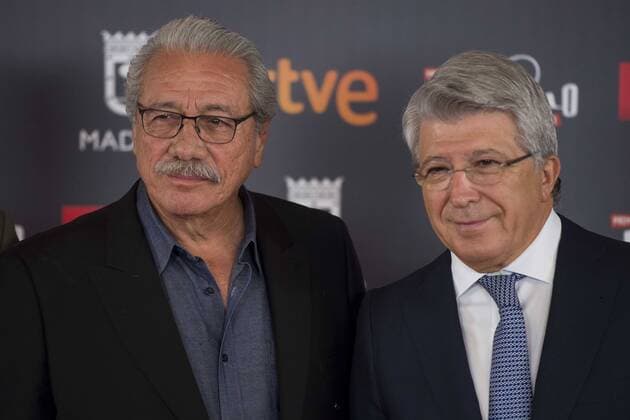Edward James Olmos and Enrique Cerezo attends to the photocall before the press conference with the honorific award of Platinos Awards 2017 in Madrid, July 21, 2017. Spain.  (20170721010)