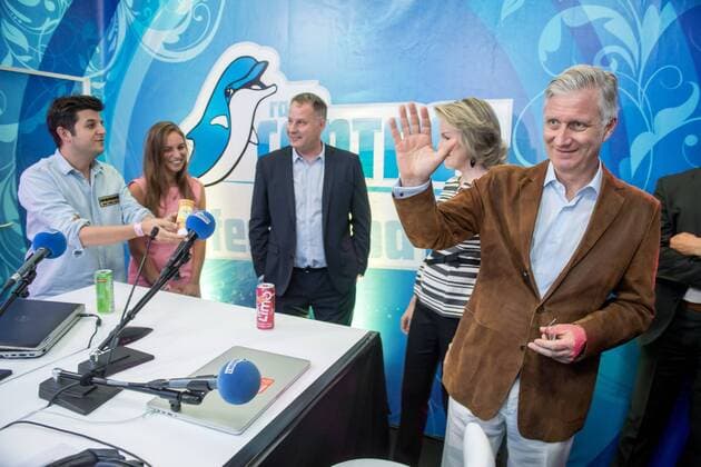 King Philippe - Filip of Belgium and Queen Mathilde of Belgium pictured at the Radio Contact studio, during a visit at the Tomorrowland music festival, Friday 21 July 2017. The 13th edition of Tomorrowland electronic music festival takes place at the De Schorre terrain in Boom from 20 to 23 July 2017 and from 27 to 30 July 2017.  POOLxDANNYxGYS 05136153