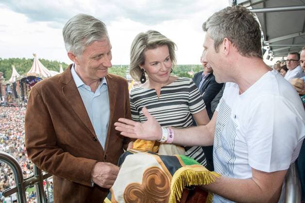King Philippe - Filip of Belgium, Queen Mathilde of Belgium and Tomorrowland-owner Michiel Beers, pictured during a visit at the Tomorrowland music festival, Friday 21 July 2017. The 13th edition of Tomorrowland electronic music festival takes place at the De Schorre terrain in Boom from 20 to 23 July 2017 and from 27 to 30 July 2017.  POOLxDANNYxGYS 05136158